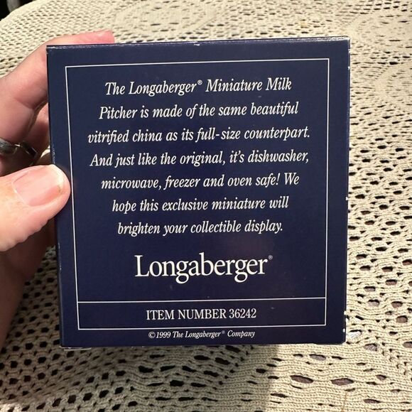Longaberger Miniature Milk Pitcher pottery - Cream/Blue - New - Picture 4 of 7